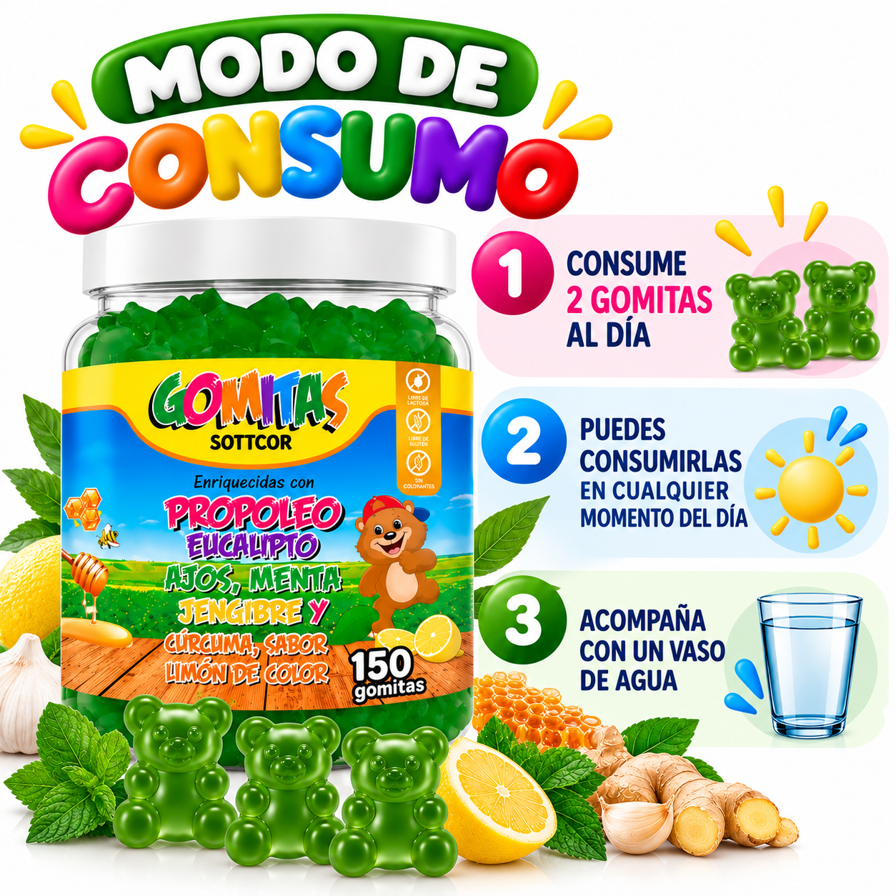 GOMITAS PROPÓLEO NIÑOS 150 GOMITAS SOTTCOR LABS - 4