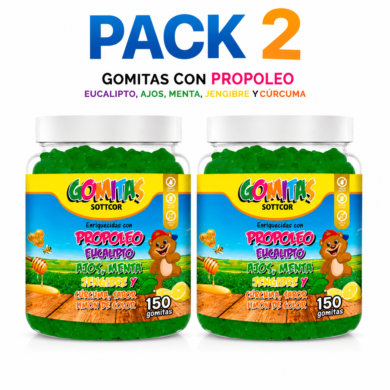 PACK 2 GOMITAS PROPÓLEO NIÑOS 300 GOMITAS SOTTCOR LABS - 1