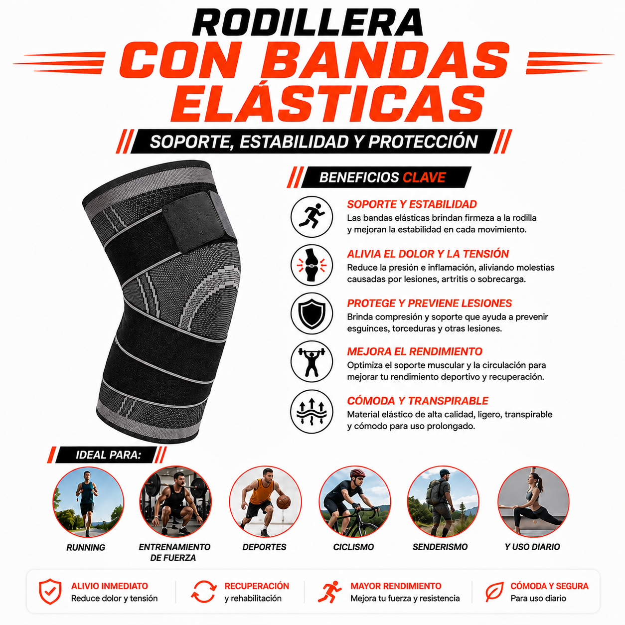 PACK PISTOLA MASAJEADORA 720 Y RODILLERA CON BANDAS ELASTICAS - 4
