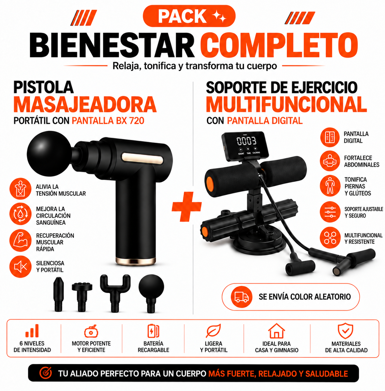 PACK PISTOLA MASAJEADORA 720 Y SOPORTE DE EJERCICIO MULTIFUNCIONAL CON PANTALLA - 1