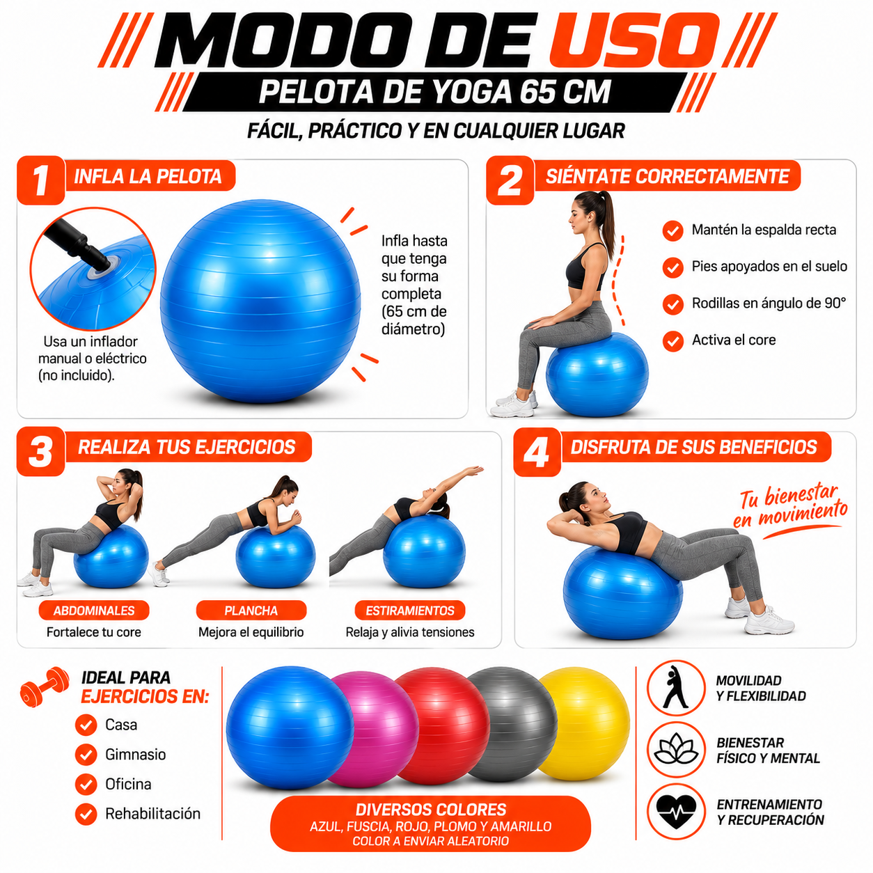 PACK PISTOLA MASAJEADORA 720 Y PELOTA PARA YOGA 65CM - 5