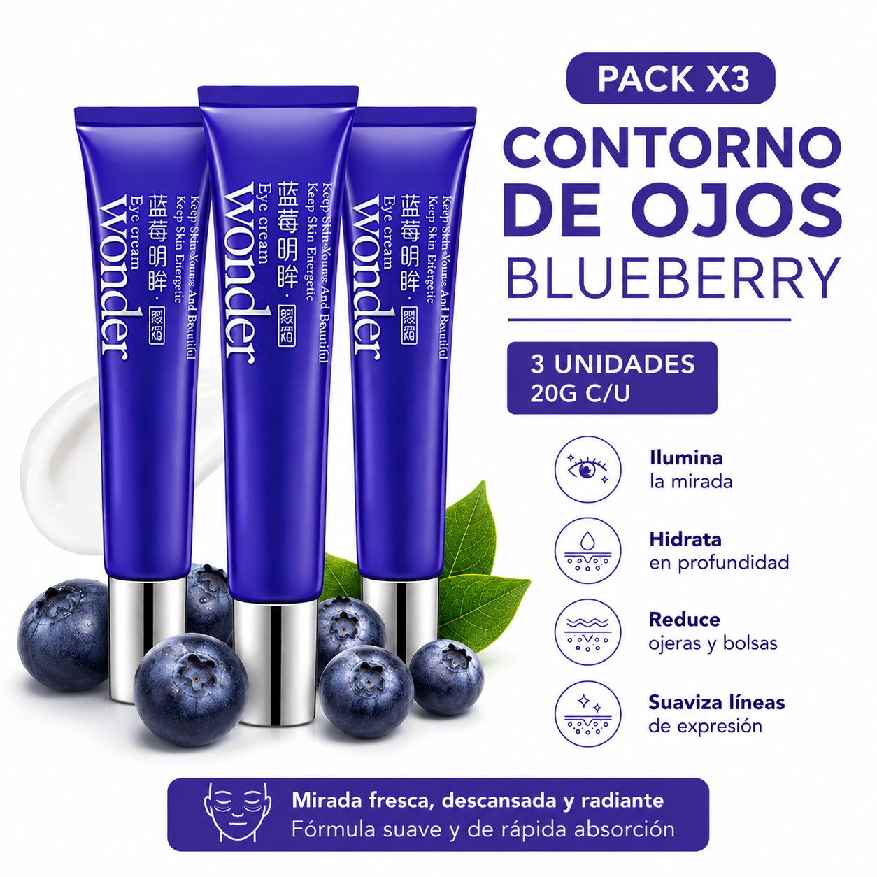 PACK 3 CONTORNO DE OJOS BLUEBERRY 20G BIOAQUA - 1