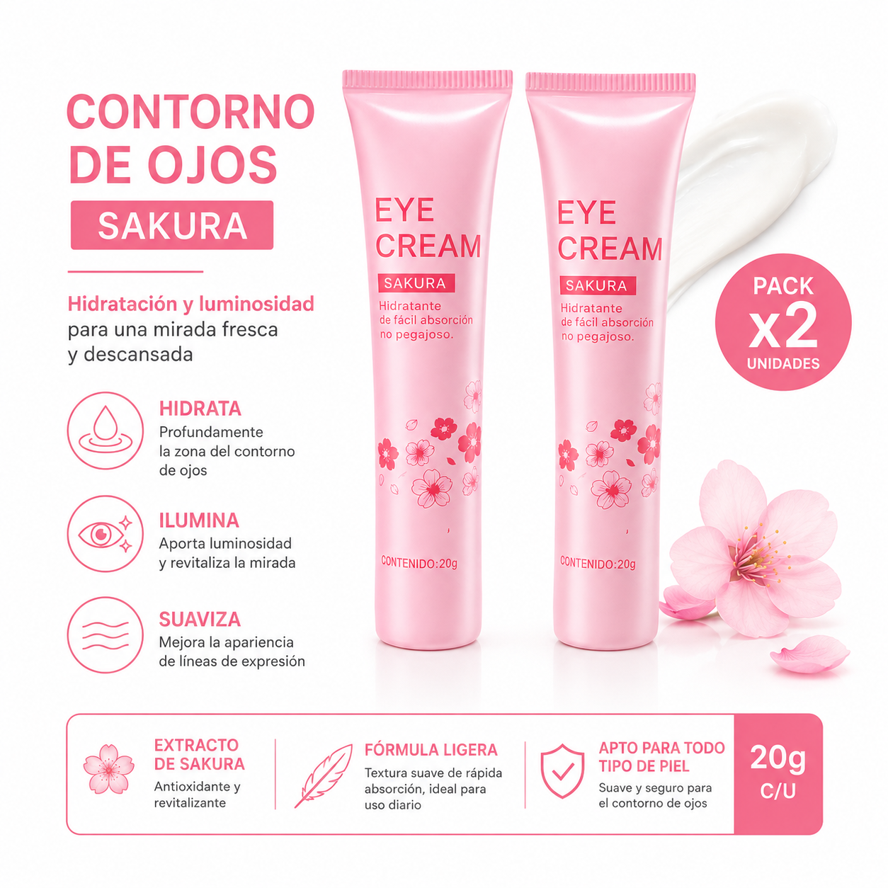 PACK 2 CONTORNO DE OJOS SAKURA 20G BIOAQUA - 1