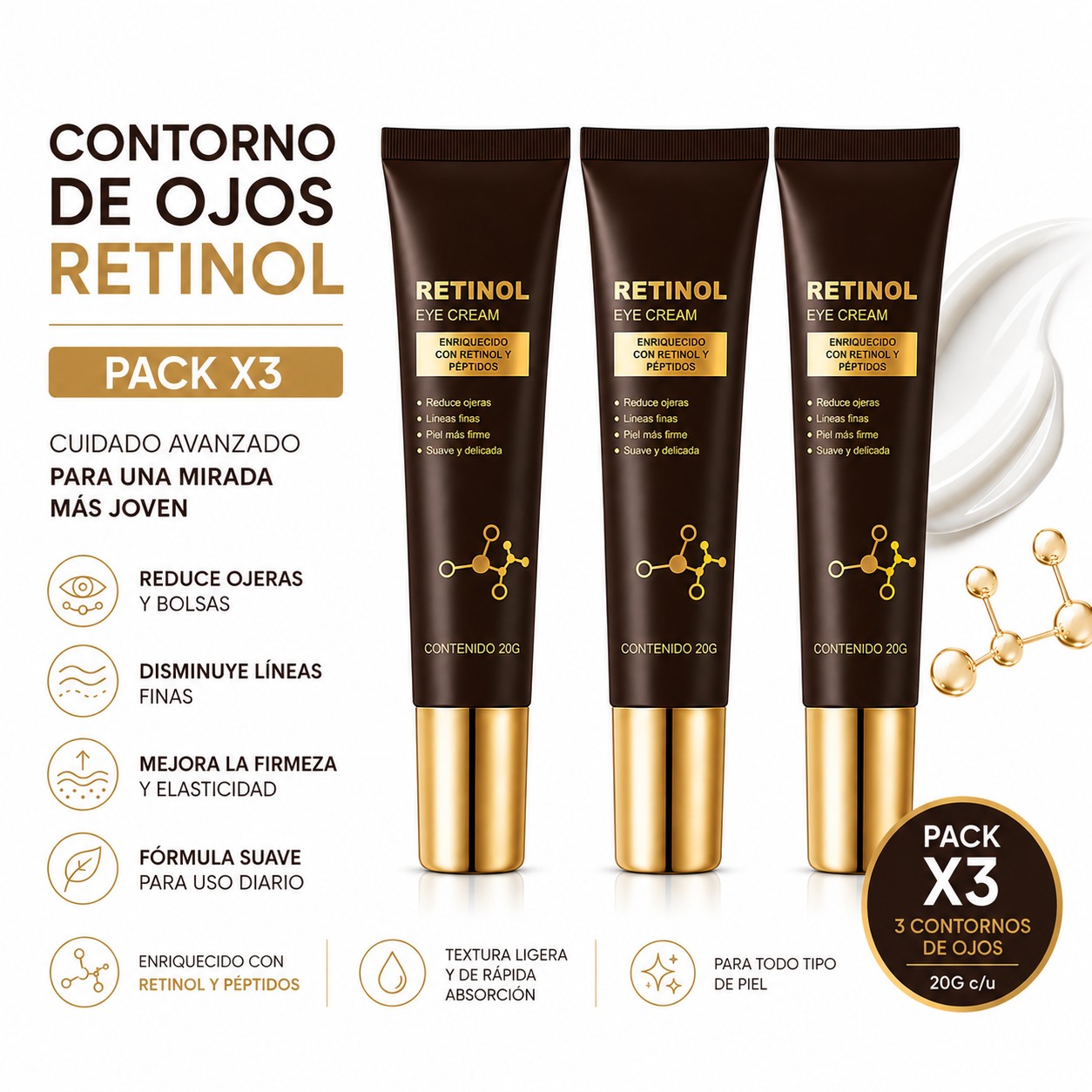 PACK 3 CONTORNO DE OJOS RETINOL 20G BIOAQUA - 1