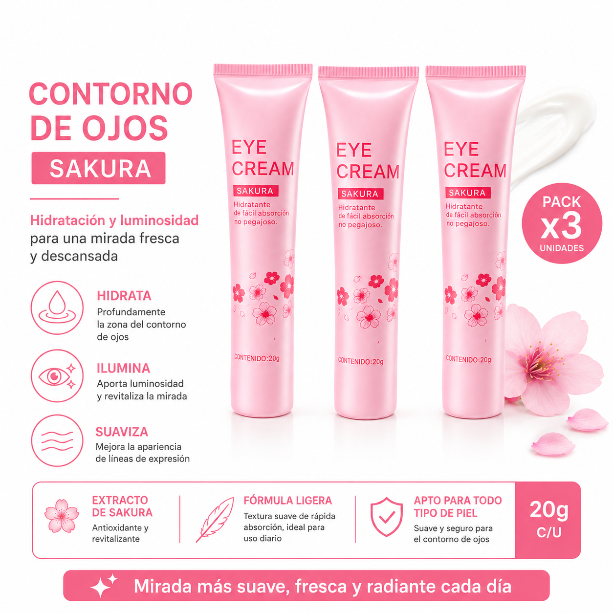 PACK 3 CONTORNO DE OJOS SAKURA 20G BIOAQUA - 1