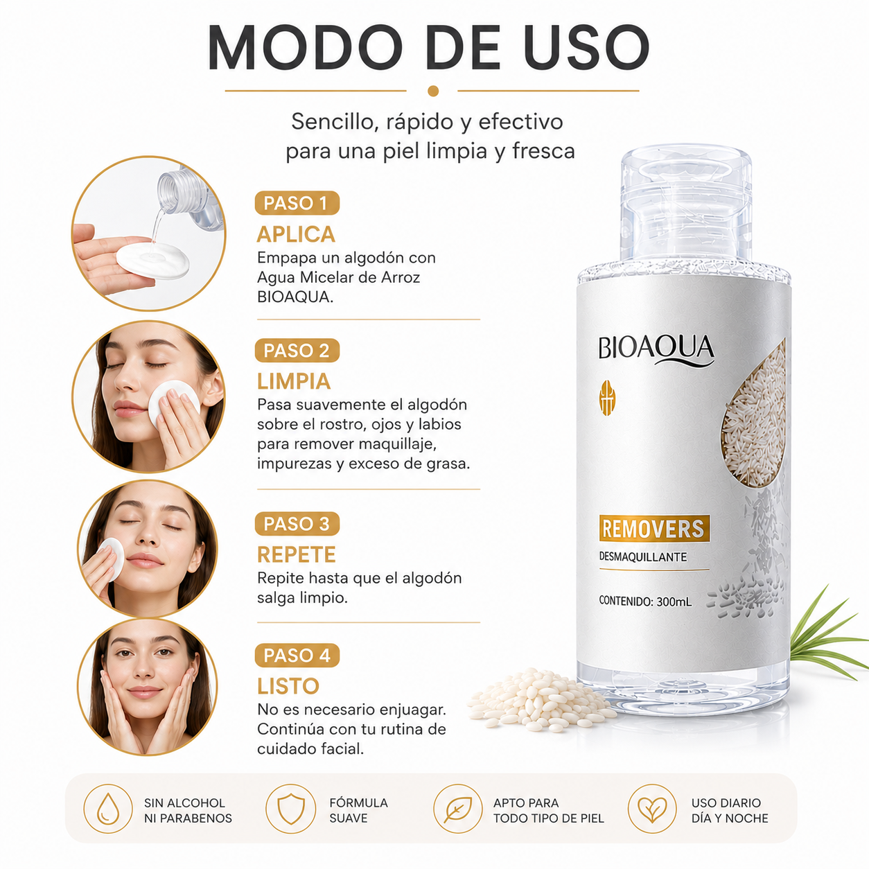 PACK 3 AGUA MICELAR DE ARROZ 300ML BIOAQUA - 3