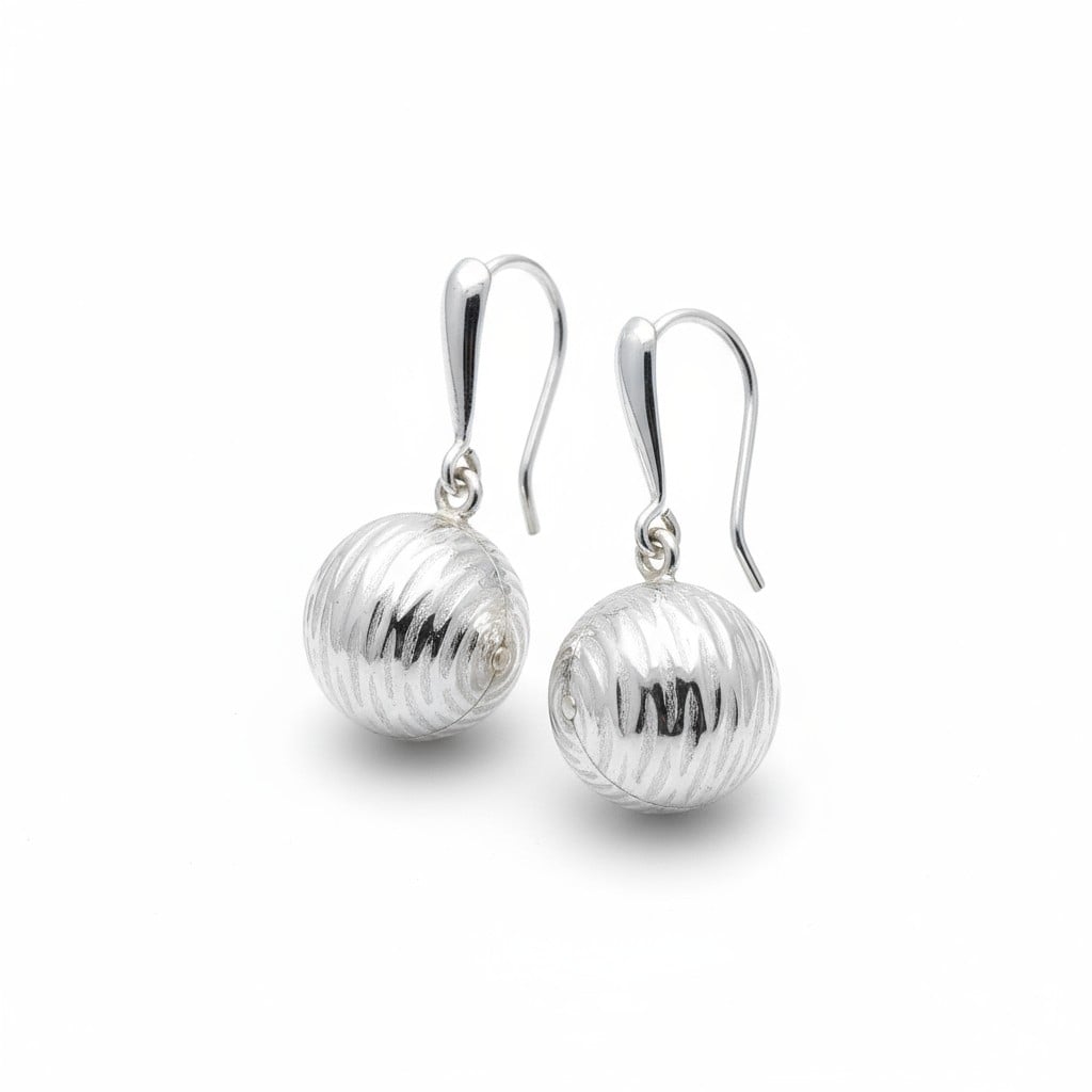 ARETE DE PLATA COLGANTE BOLITA REDONDA CON DISEÑO - 1