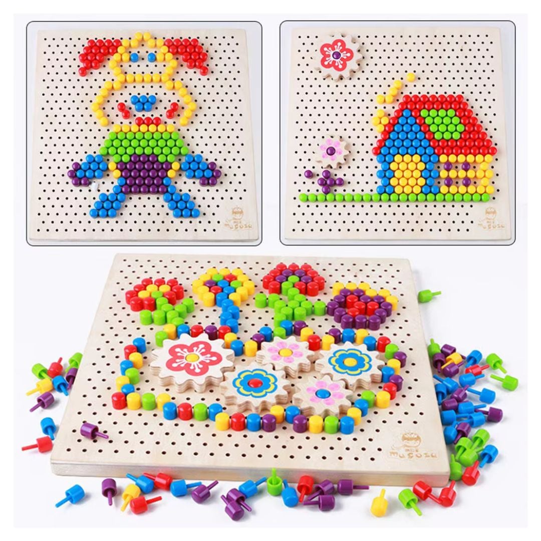 TABLERO DIDÁCTICO CON PINES Y ENGRANAJES PARA NIÑOS - 1