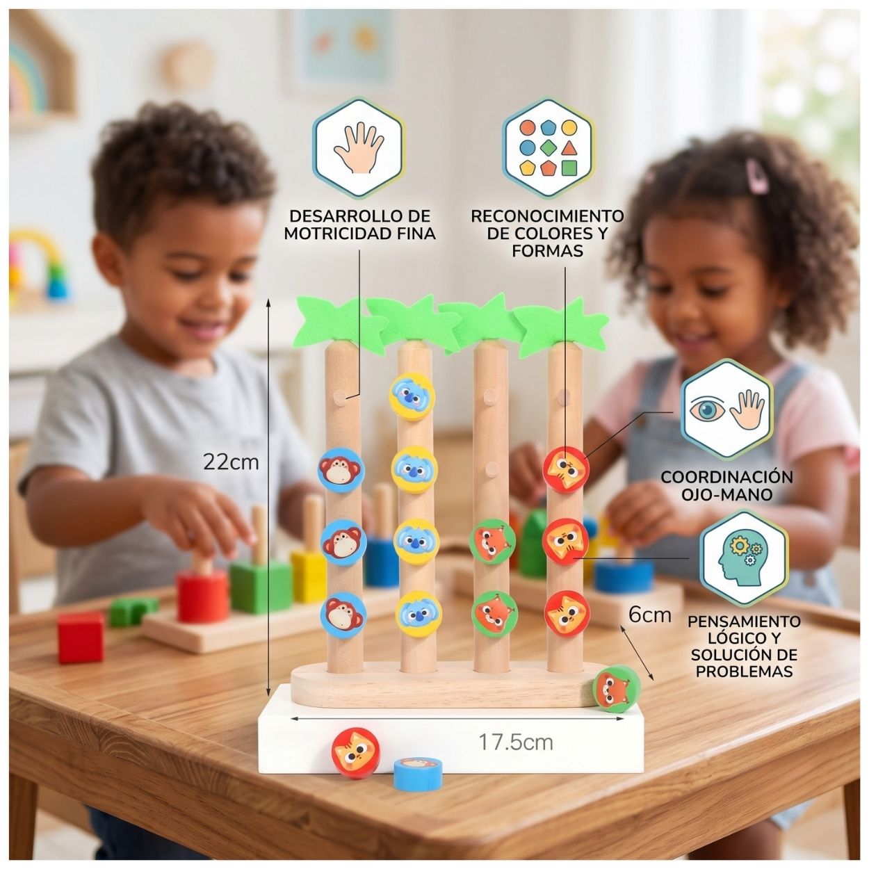 JUEGO PALMERA CLASIFICACION DE ANIMALES Y COLORES MONTESSORI - 2
