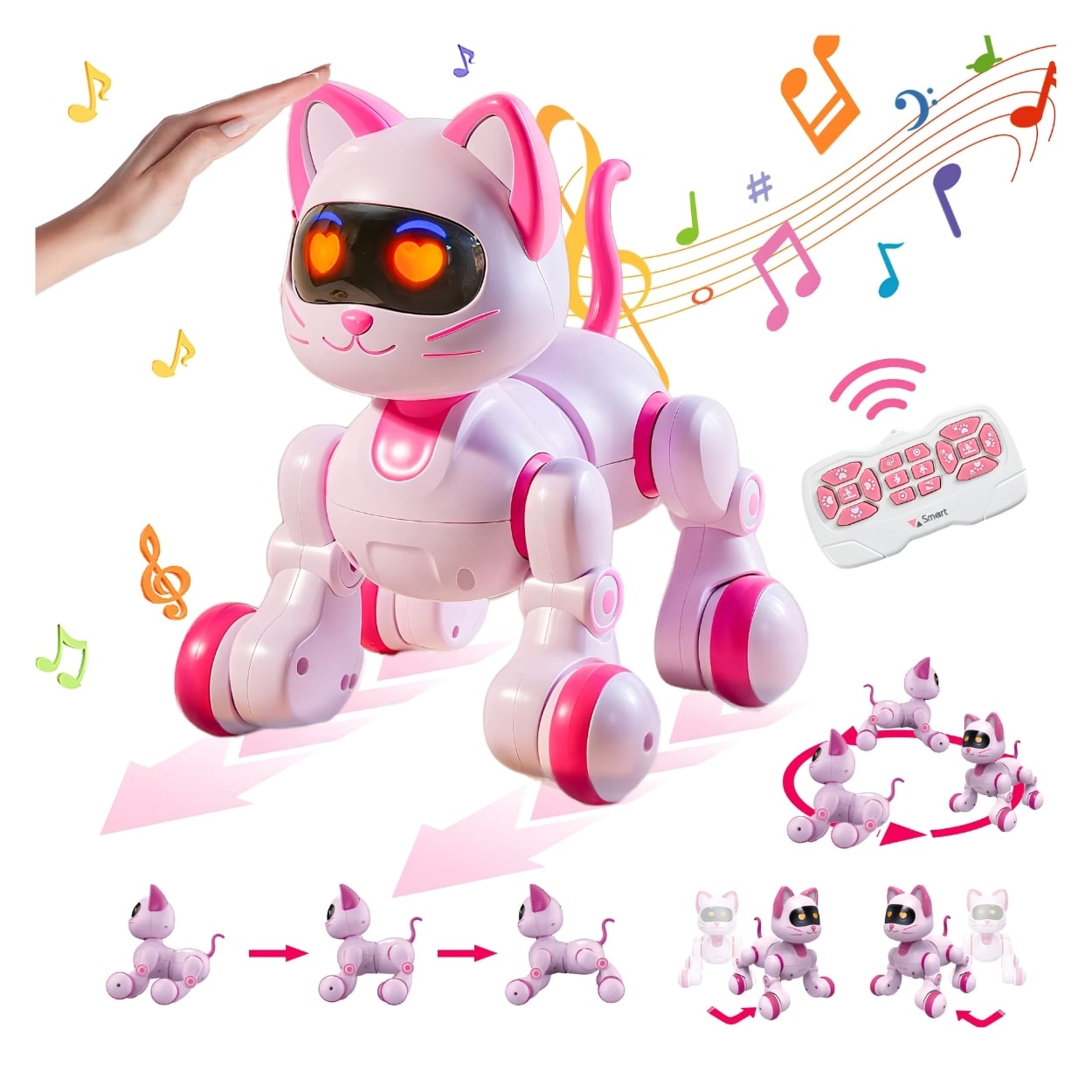 GATO ROBOT INTELIGENTE MUSICAL RECARGABLE CON CONTROL REMOTO LUZ LED NIÑAS - 1