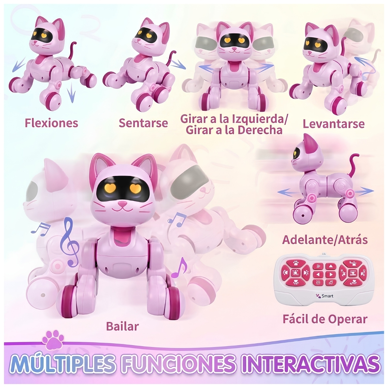 GATO ROBOT INTELIGENTE MUSICAL RECARGABLE CON CONTROL REMOTO LUZ LED NIÑAS - 2