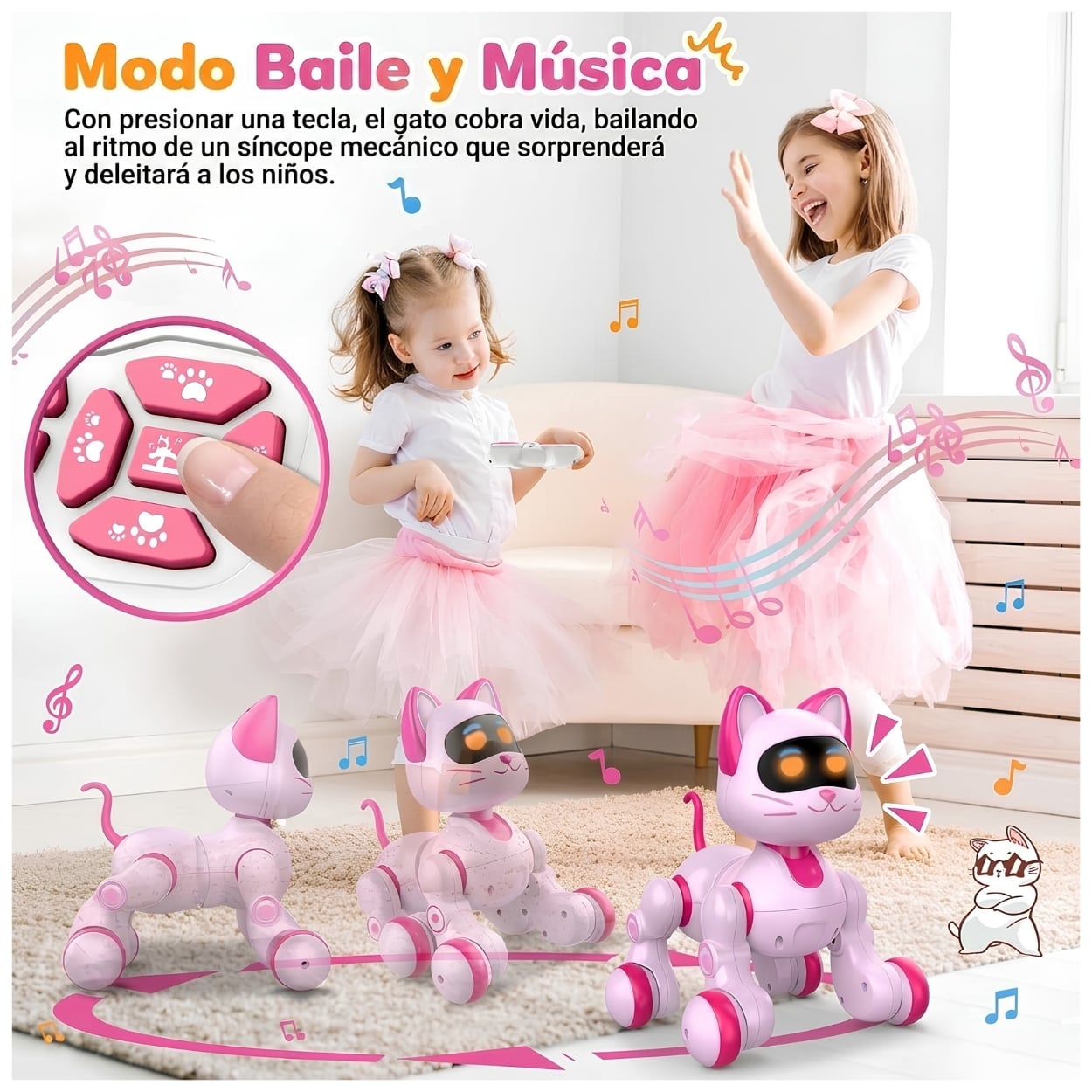 GATO ROBOT INTELIGENTE MUSICAL RECARGABLE CON CONTROL REMOTO LUZ LED NIÑAS - 3