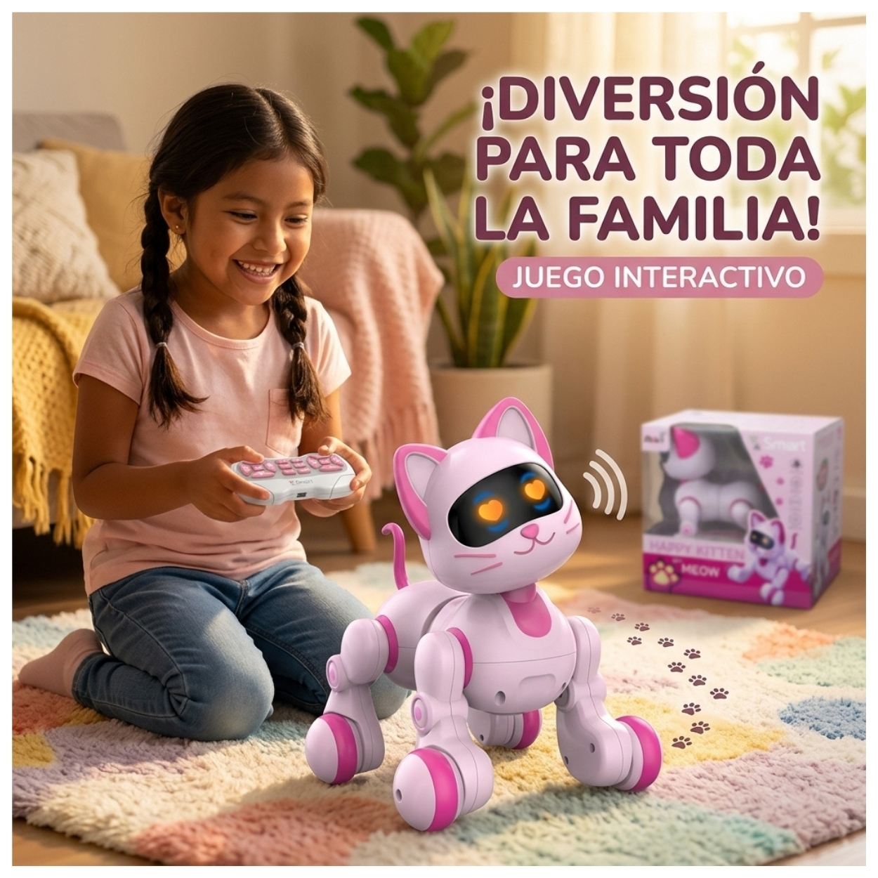GATO ROBOT INTELIGENTE MUSICAL RECARGABLE CON CONTROL REMOTO LUZ LED NIÑAS - 7
