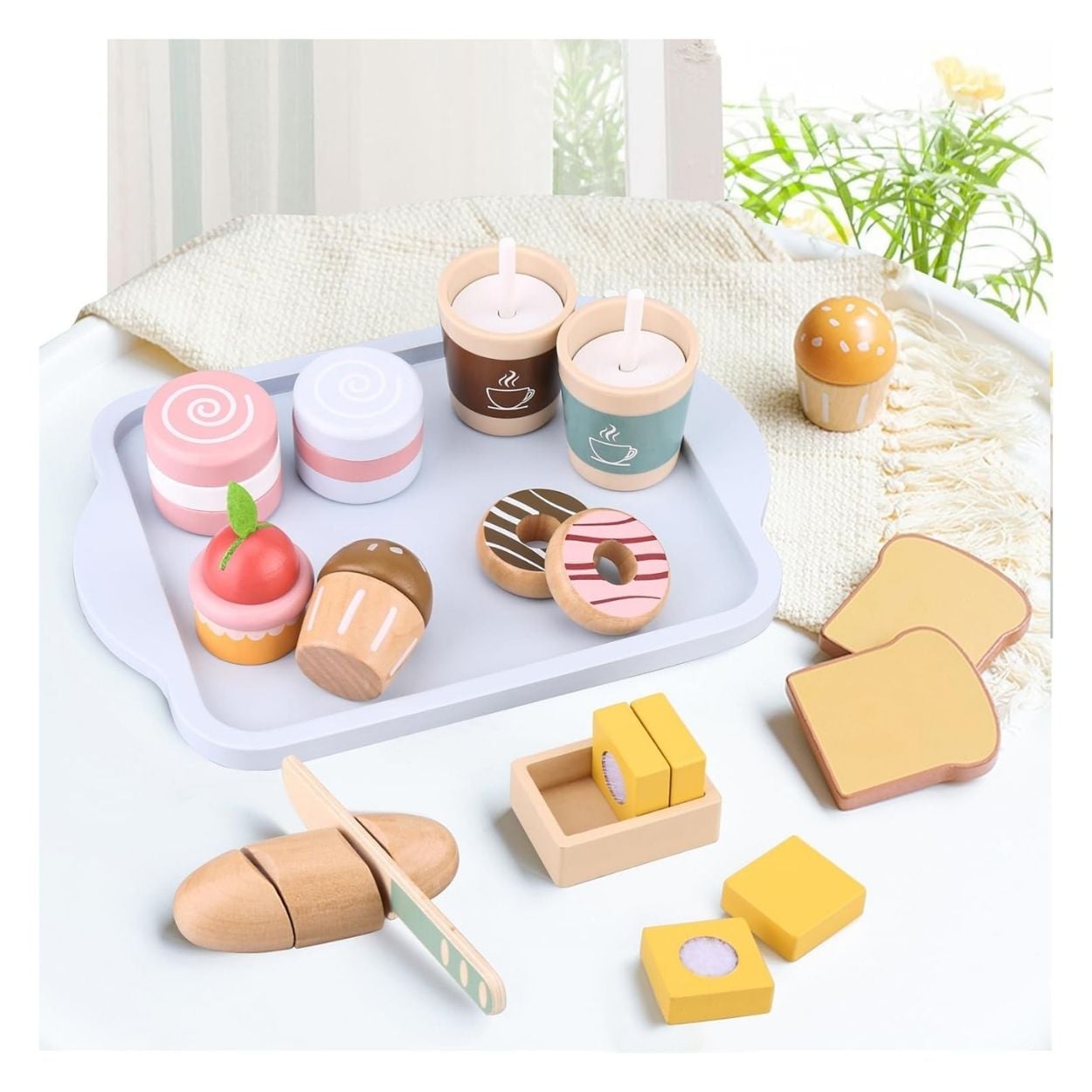 SET DESAYUNO DONAS Y PASTELES DE MADERA PARA NIÑOS - 1