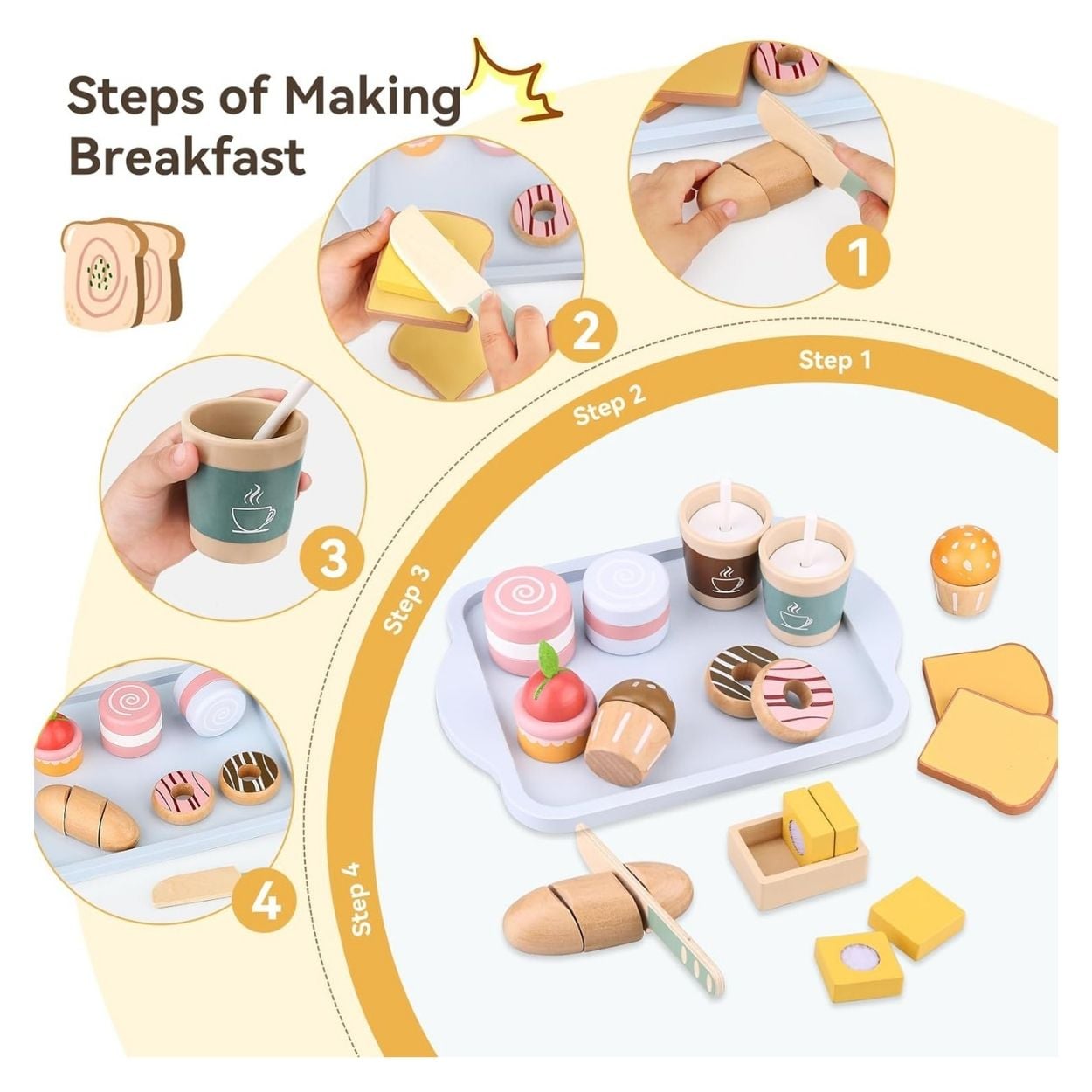 SET DESAYUNO DONAS Y PASTELES DE MADERA PARA NIÑOS - 2