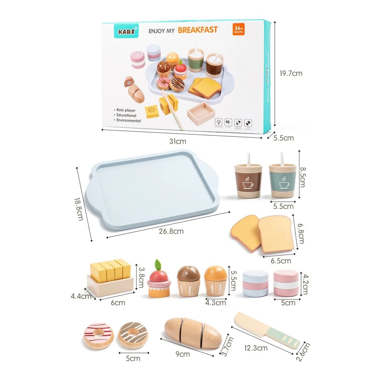 SET DESAYUNO DONAS Y PASTELES DE MADERA PARA NIÑOS - 3