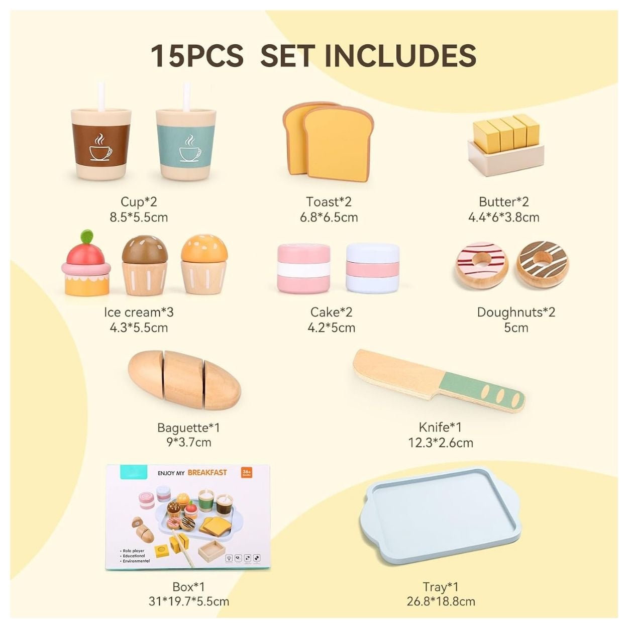 SET DESAYUNO DONAS Y PASTELES DE MADERA PARA NIÑOS - 5