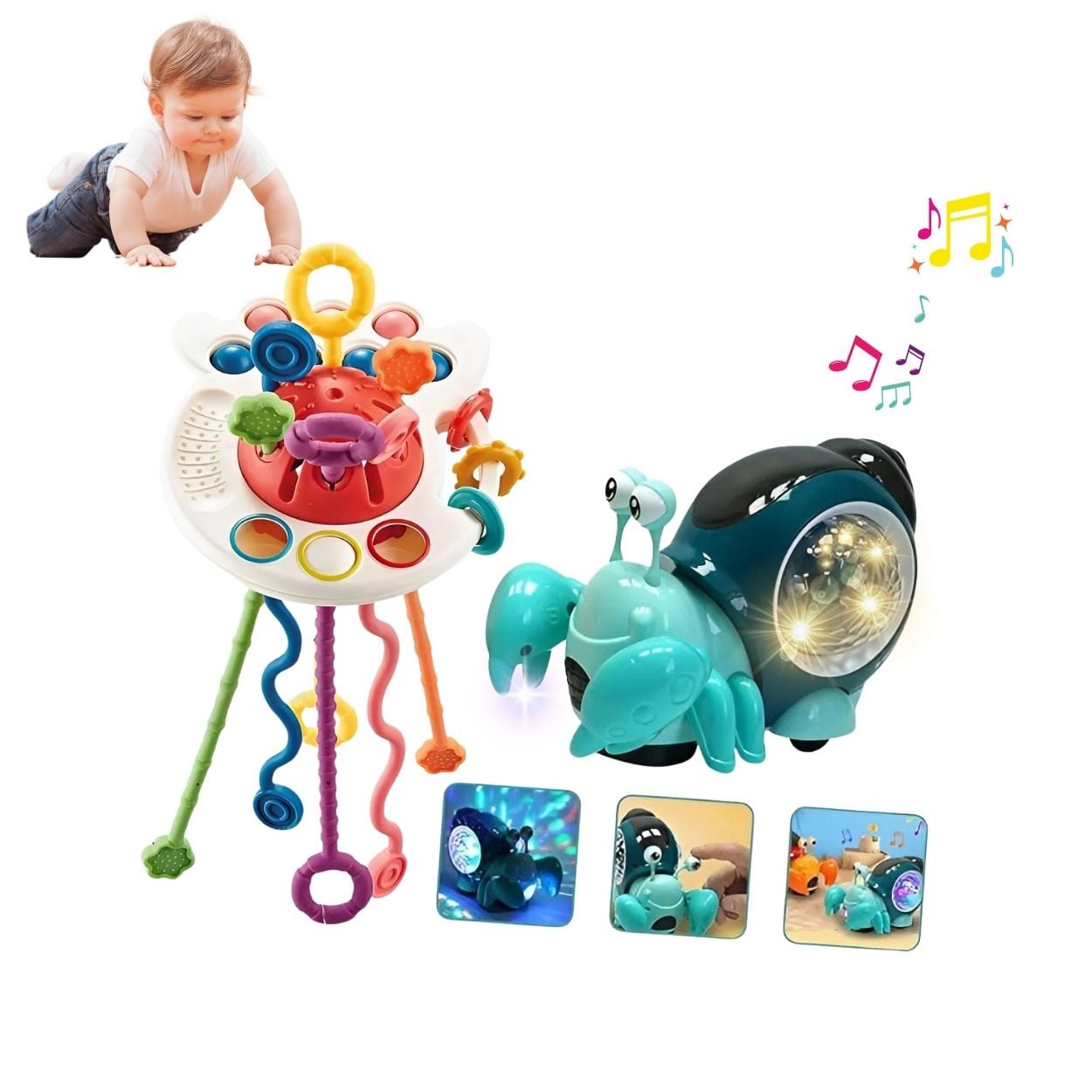 PACK CANGREJO INTERACTIVO MUSICAL Y OVNI SENSORIAL MONTESSORI - 1