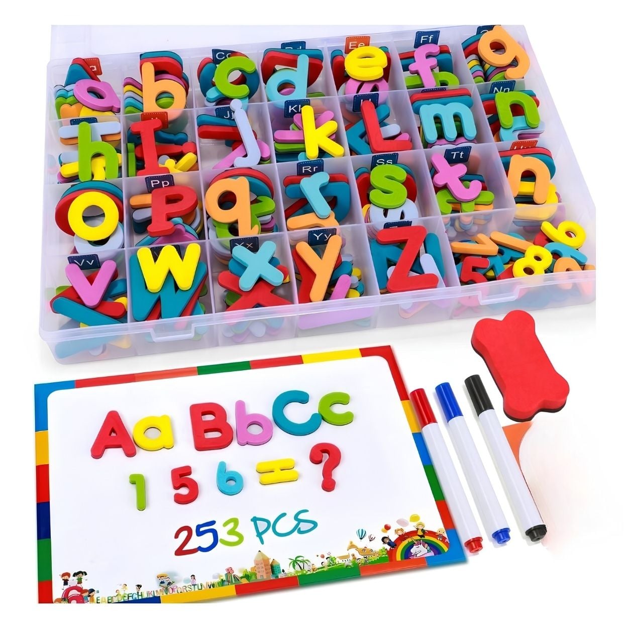 KIT DIDÁCTICO 253 LETRAS Y NÚMEROS MAGNÉTICOS CON PIZARRA - 1