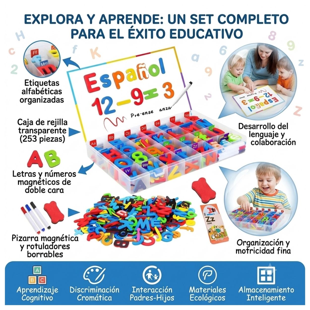 KIT DIDÁCTICO 253 LETRAS Y NÚMEROS MAGNÉTICOS CON PIZARRA - 2