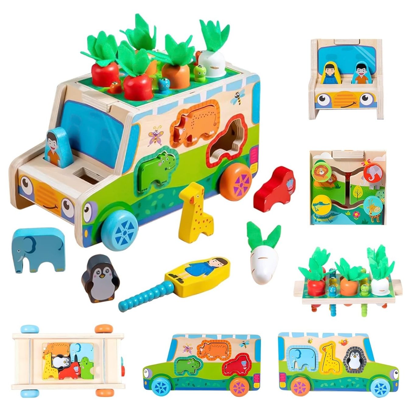 BUS DIDÁCTICO GRANJA 7EN1 DE ENCAJE DE ANIMALES Y HORTALIZAS - 1