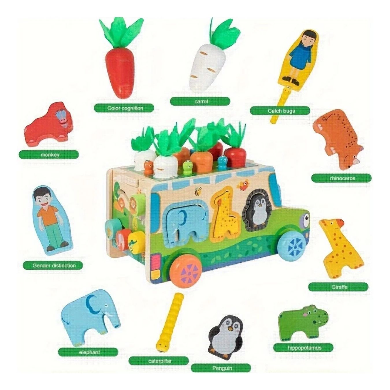 BUS DIDÁCTICO GRANJA 7EN1 DE ENCAJE DE ANIMALES Y HORTALIZAS - 3