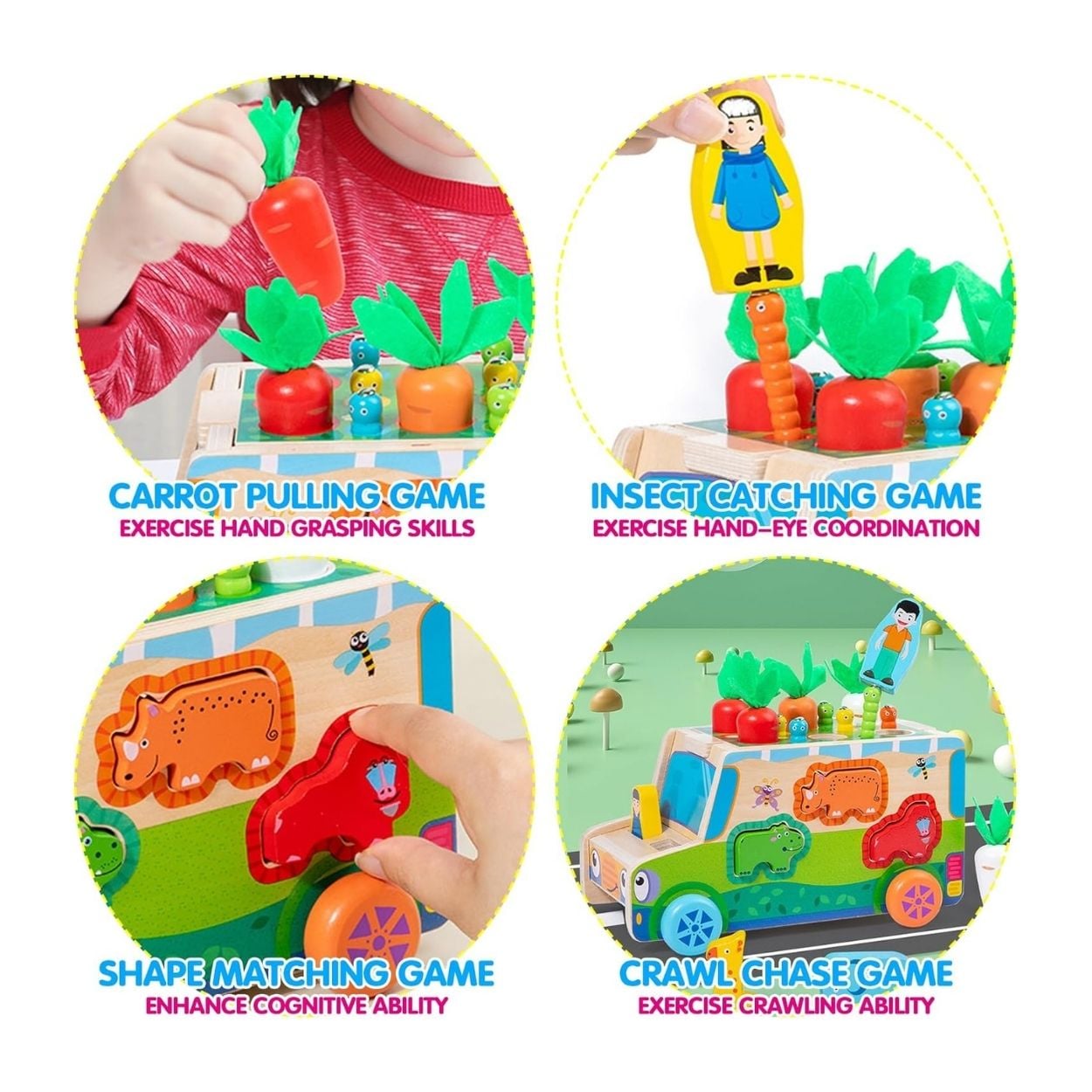 Didáctico Camión de Actividades de Madera Bus Encaje de Animales y Cosecha - 3