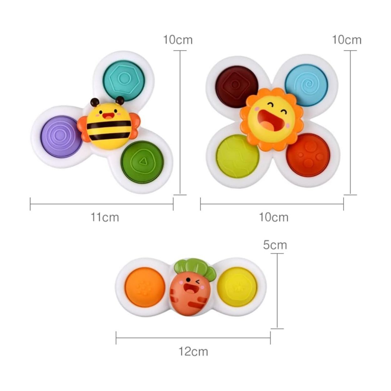 JUEGO SENSORIAL ANIMALITOS SPINNERS CON VENTOSA PARA BEBÉ SET DE 3PCS. - 2