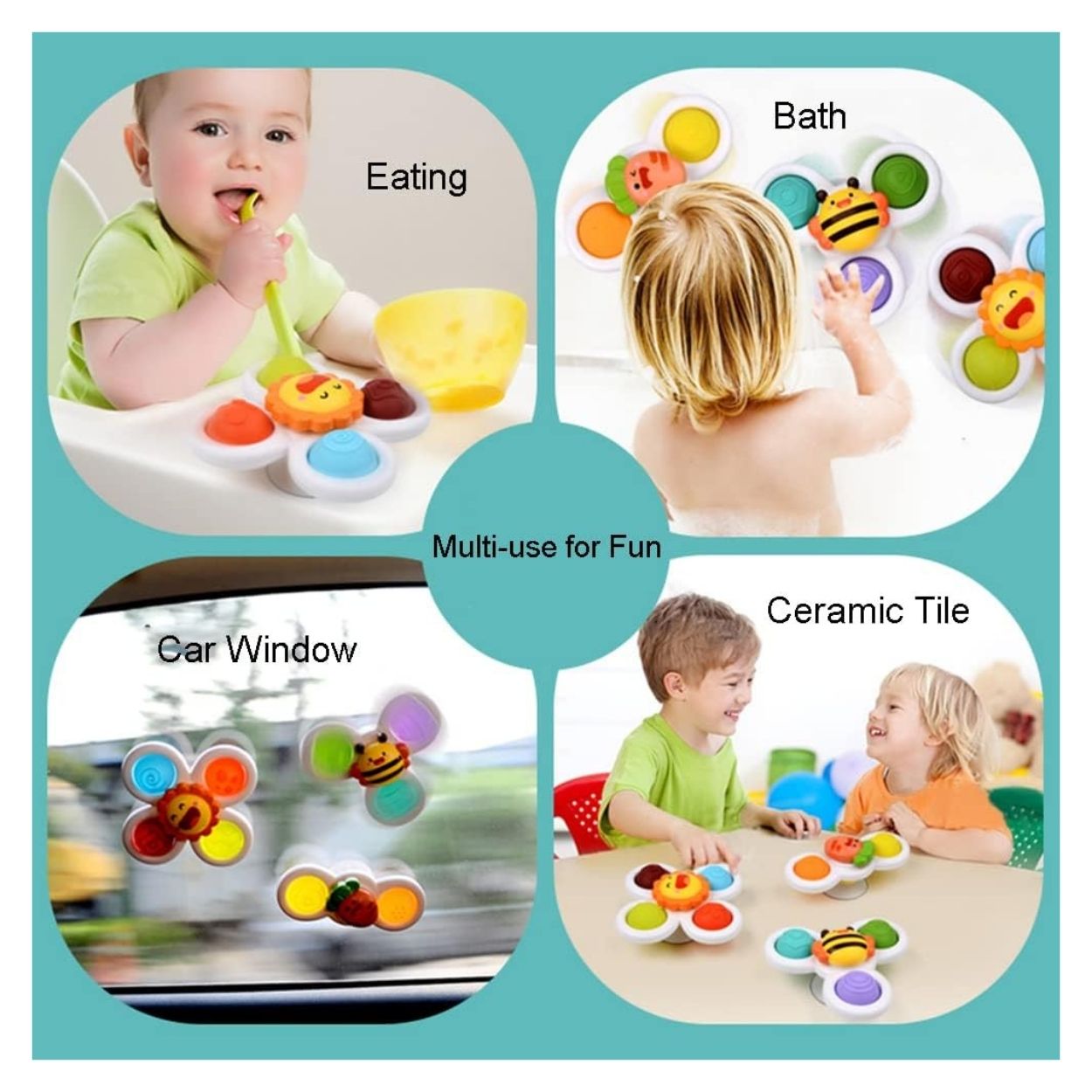 JUEGO SENSORIAL ANIMALITOS SPINNERS CON VENTOSA PARA BEBÉ SET DE 3PCS. - 5