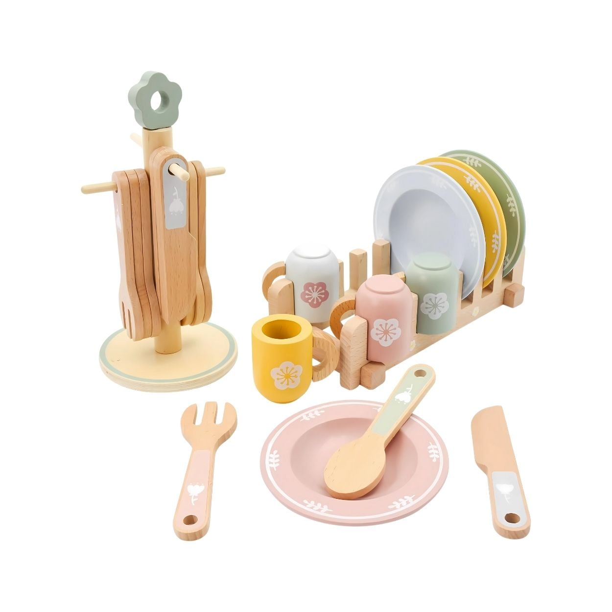 JUEGO INFANTIL DE VAJILLA Y UTENSILIOS DE COCINA - MADERA - 1