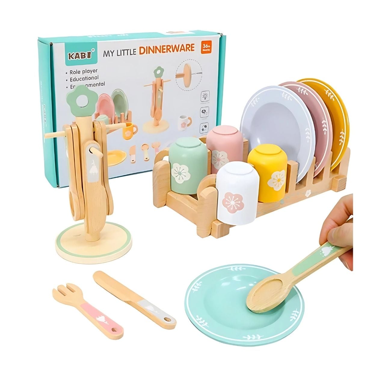 JUEGO INFANTIL DE VAJILLA Y UTENSILIOS DE COCINA - MADERA - 5
