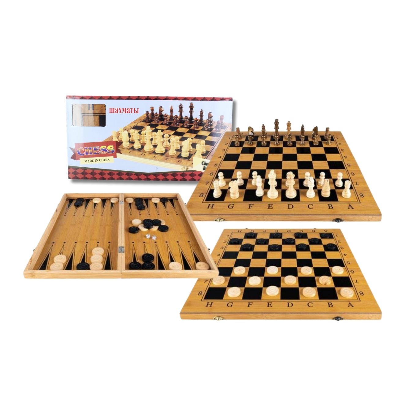 TABLERO DE MADERA XL 3EN1 AJEDREZ- DAMAS CHINAS- BACKGAMMON - 1
