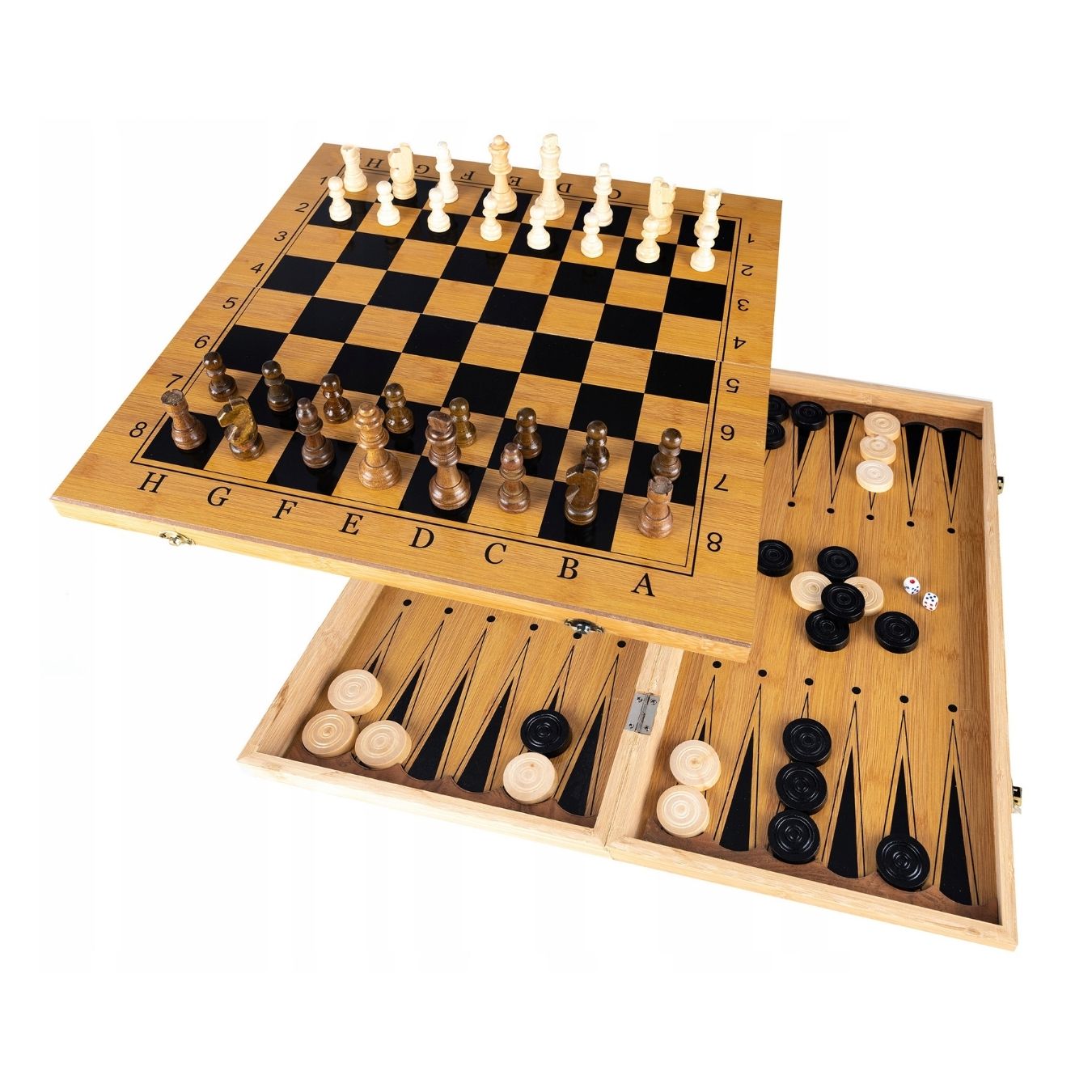 TABLERO DE MADERA XL 3EN1 AJEDREZ- DAMAS CHINAS- BACKGAMMON - 2