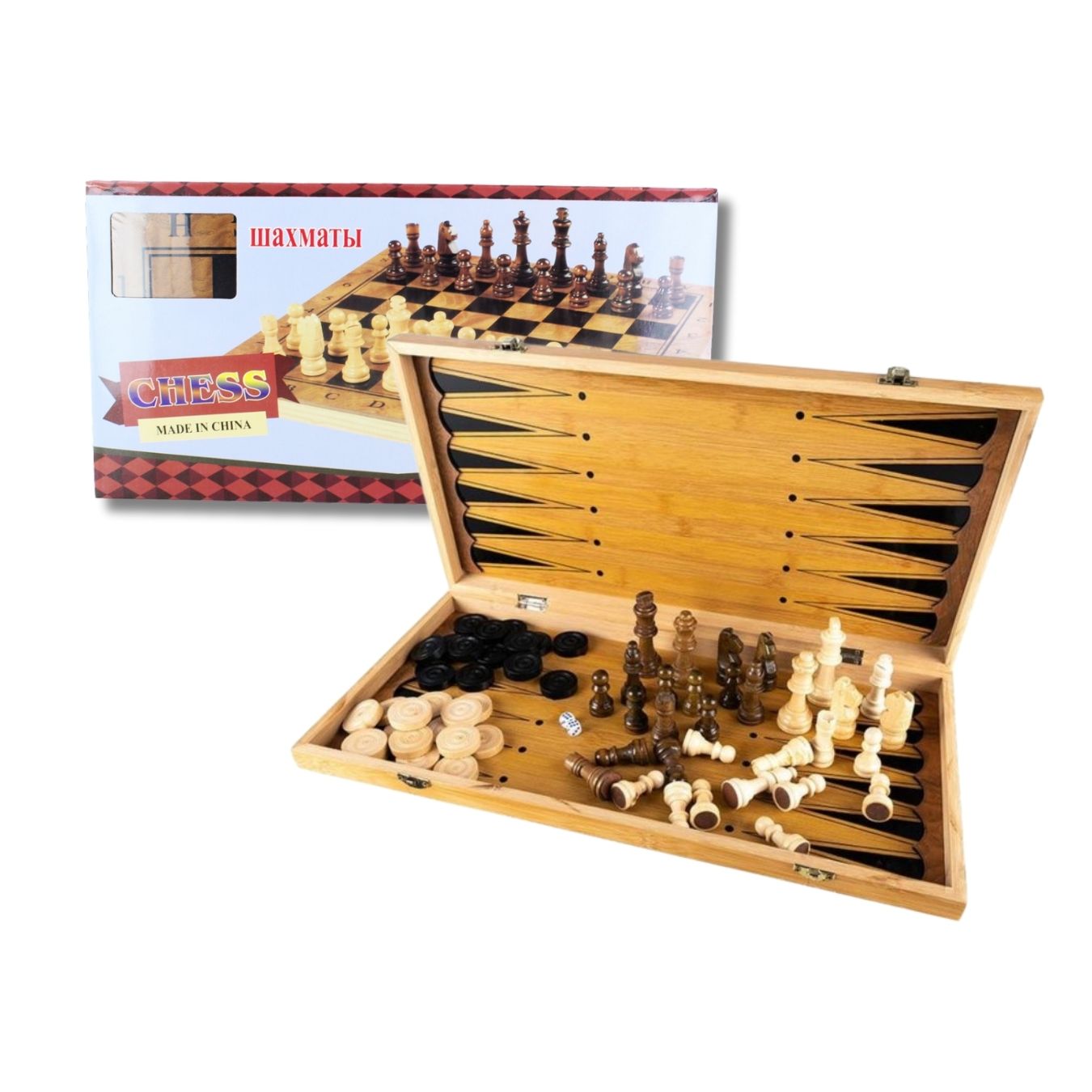TABLERO DE MADERA XL 3EN1 AJEDREZ- DAMAS CHINAS- BACKGAMMON - 3