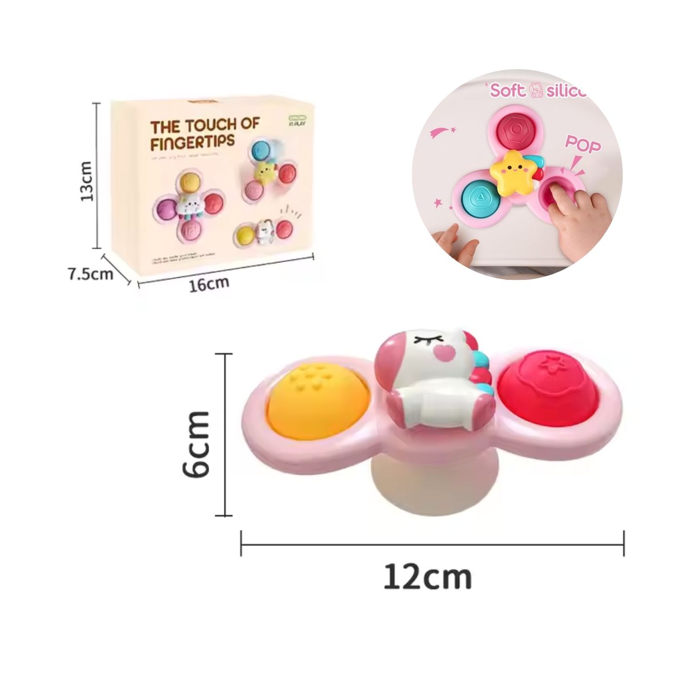 JUGUETE SENSORIAL SPINNERS UNICORNIO VENTOSAS PARA BEBÉ 3PZS - 3