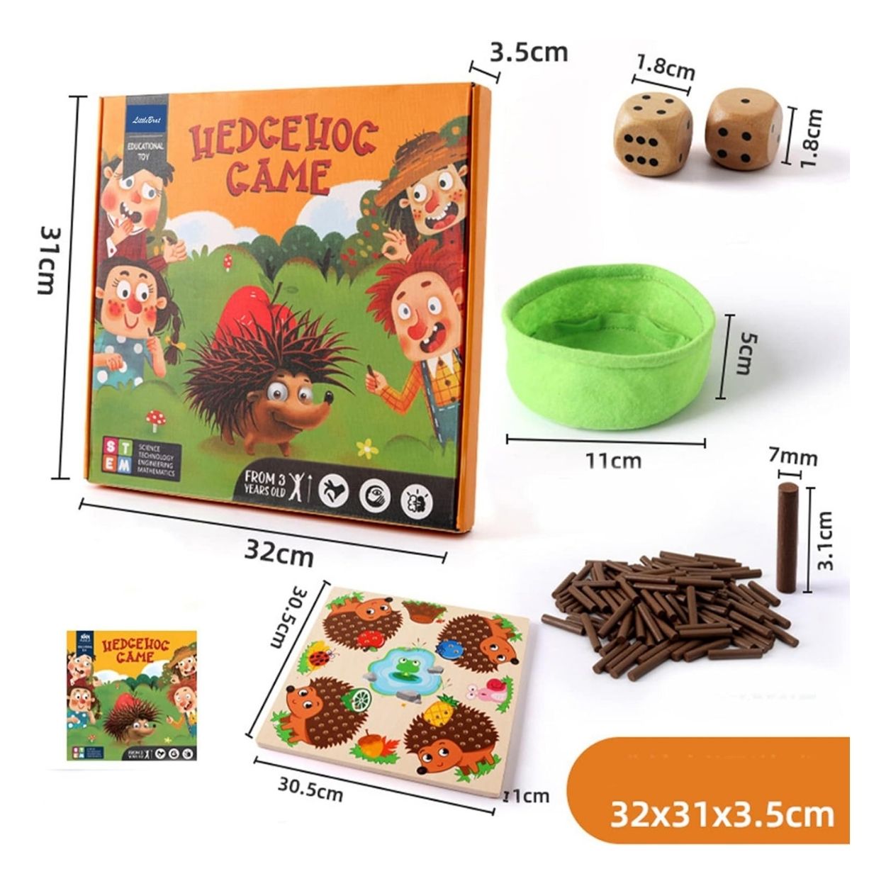 JUEGO MONTESSORI ERIZO CON PALITOS DE MADERA PARA NIÑOS - 3