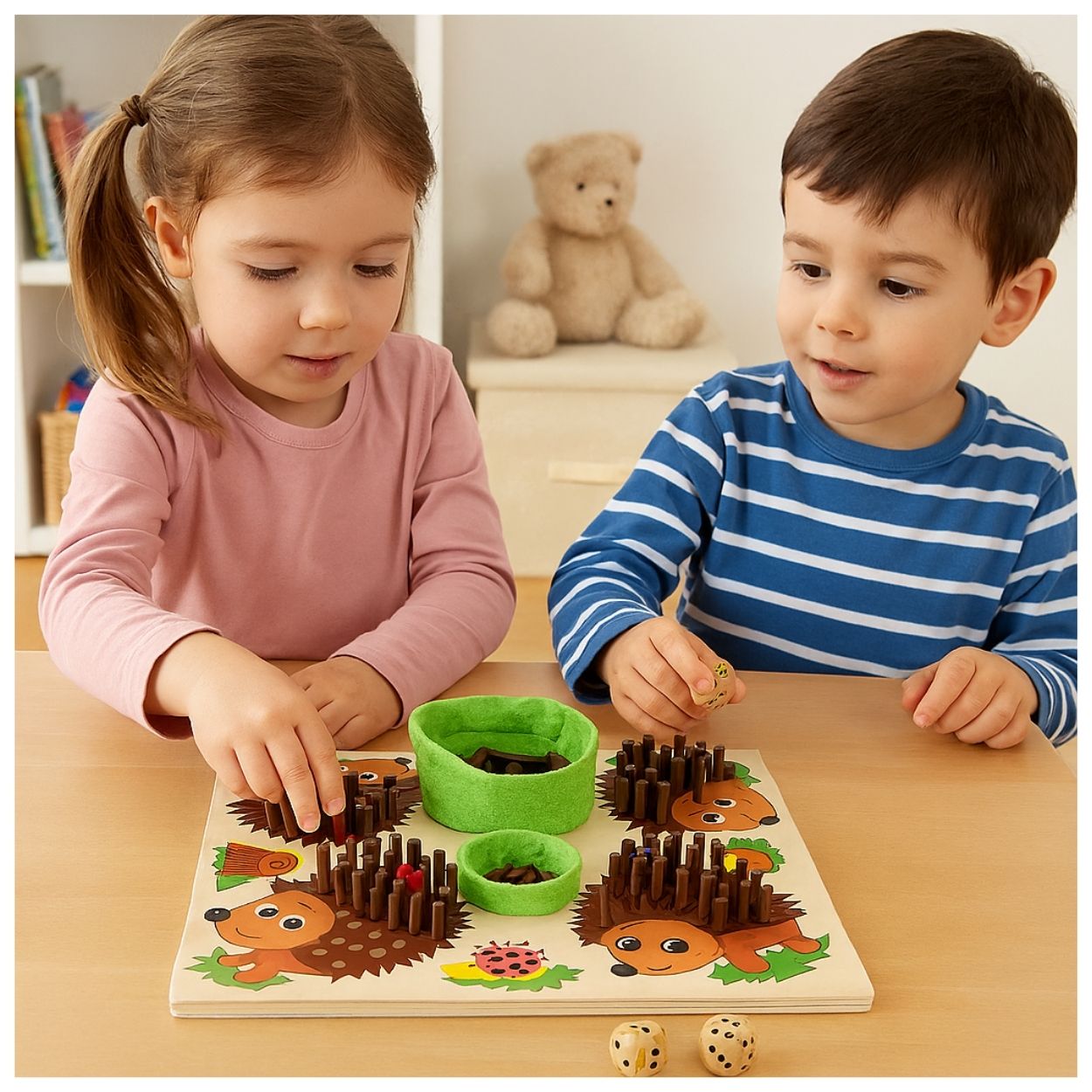 JUEGO MONTESSORI ERIZO CON PALITOS DE MADERA PARA NIÑOS - 4