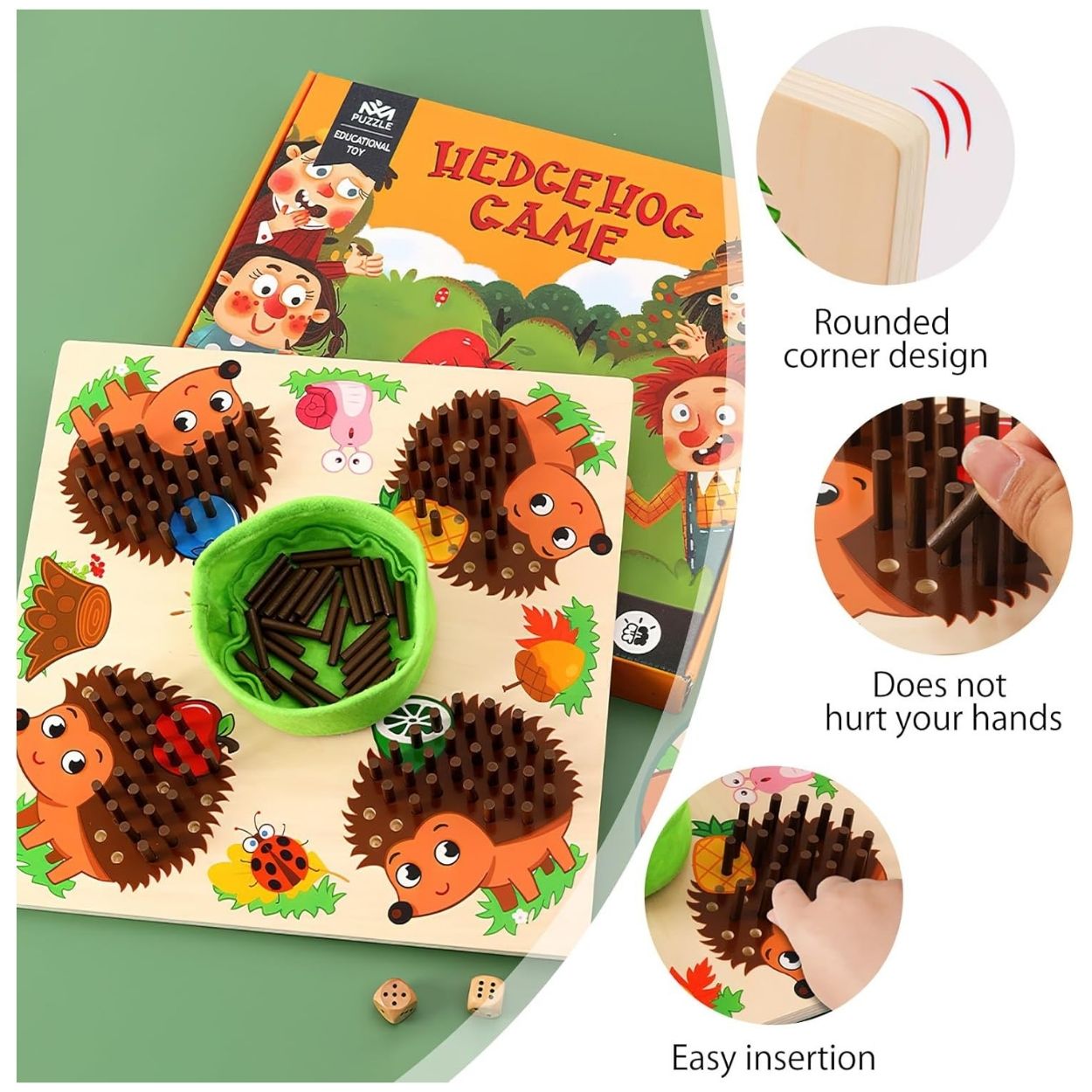 JUEGO MONTESSORI ERIZO CON PALITOS DE MADERA PARA NIÑOS - 5