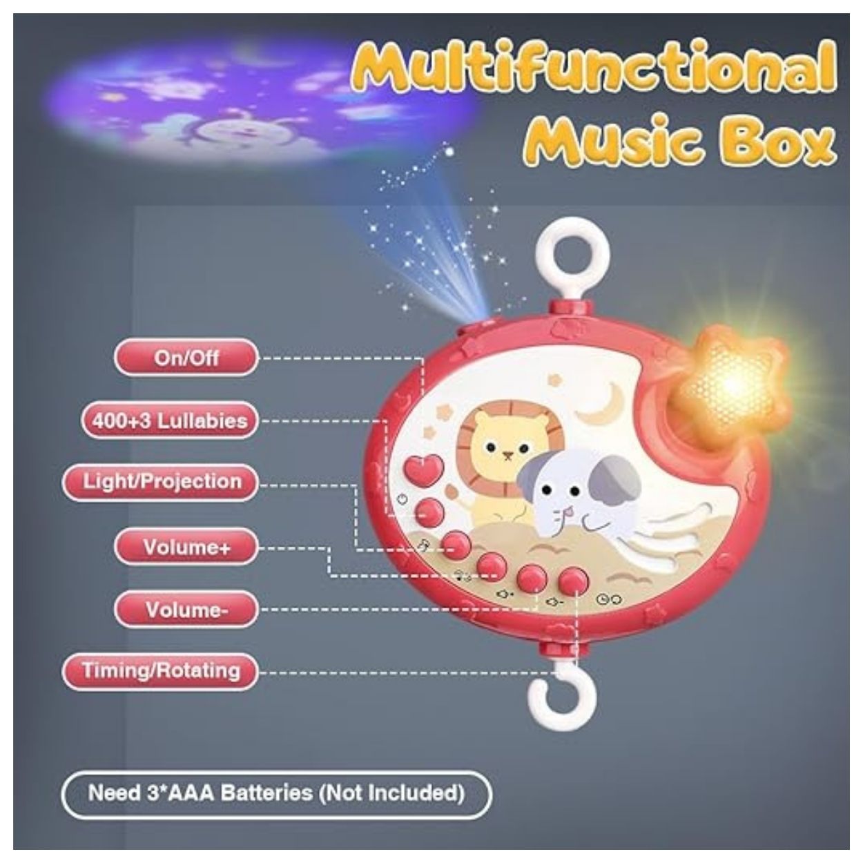 Móvil Musical Proyector con Temporizador Automático para Bebé Niña - 3