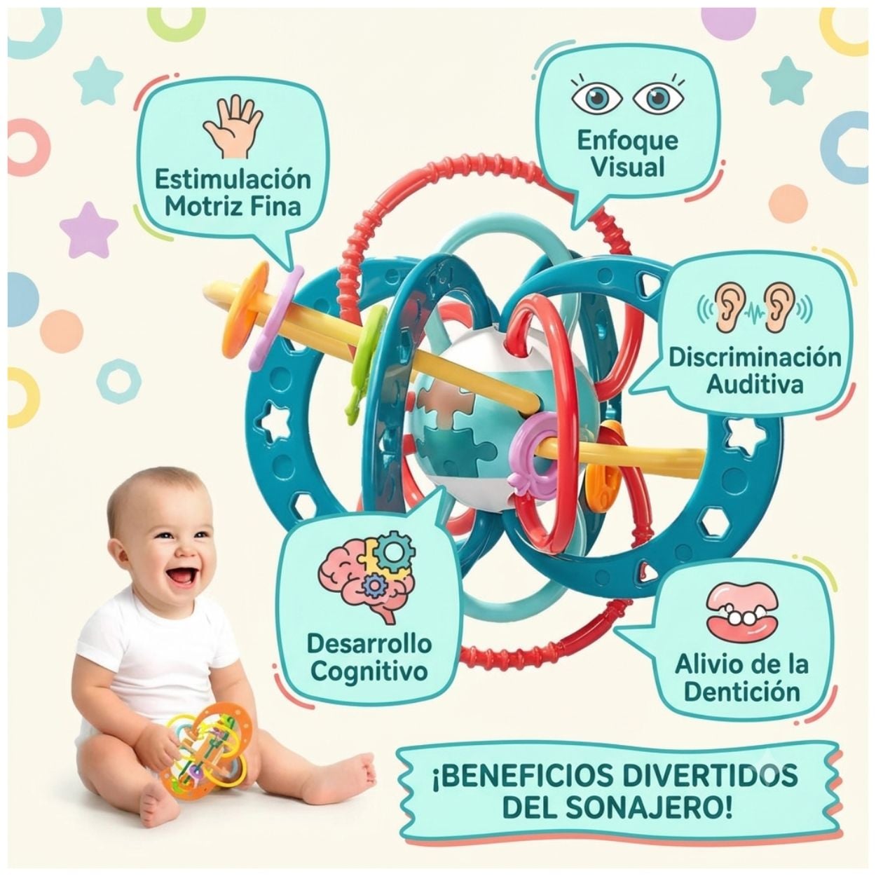 SONAJERO MOLAR PLANETARIO PARA BEBÉ - JUGUETE ESTIMULACION TEMPRANA - 2