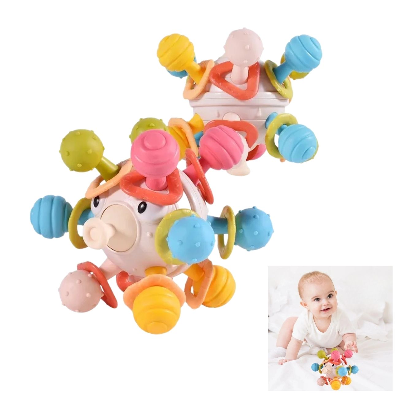 JUGUETE SONAJERO MOLAR MONTESSORI CON OJITOS PARA BEBÉ - 1