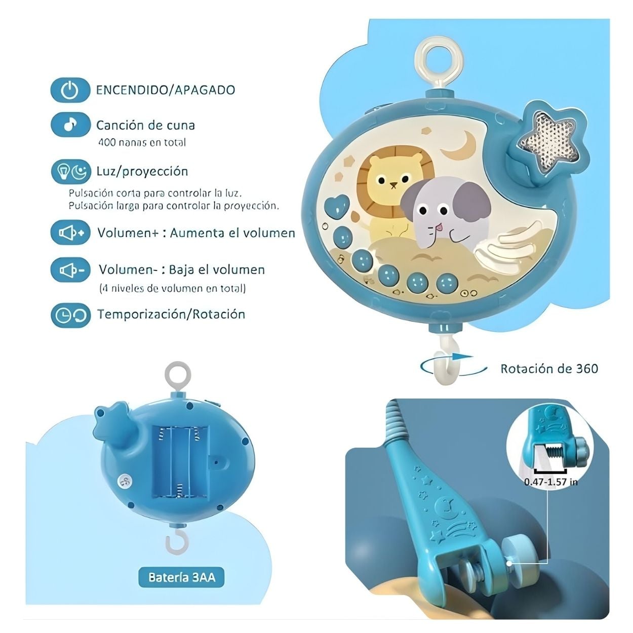 Móvil Musical Proyector con Temporizador Automático para Bebé Niño - 3