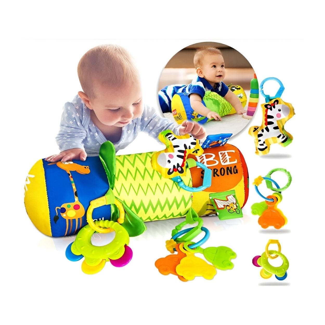 Pelota Sensorial De Alto Contraste Para Bebés – Sonajero De Felpa Y Plástico De 13 Cm – Colores Brillantes – Ideal Para Desarrollo Visual Y Motricidad