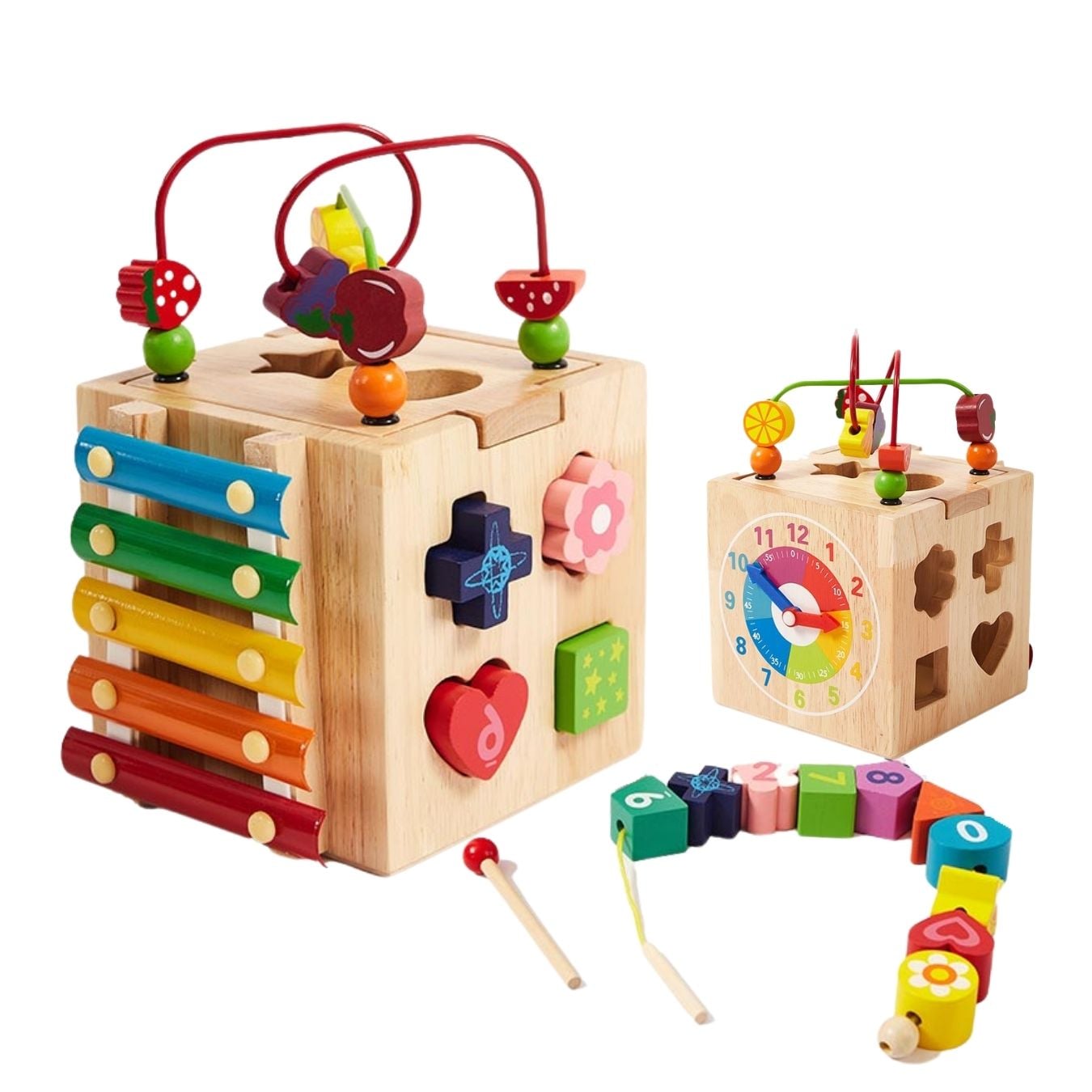 CUBO COLORIDO DE ACTIVIDADES MONTESSORI DE MADERA 8EN1 - 1
