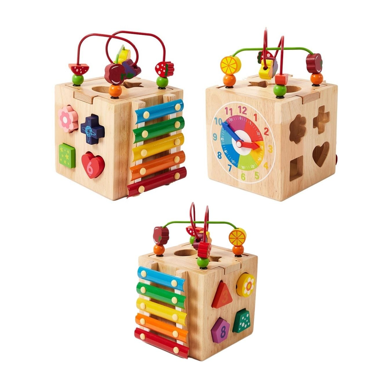 CUBO COLORIDO DE ACTIVIDADES MONTESSORI DE MADERA 8EN1 - 2
