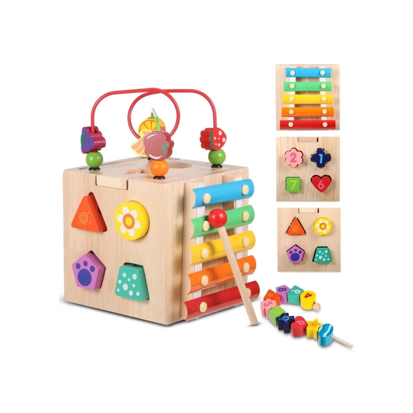 CUBO COLORIDO DE ACTIVIDADES MONTESSORI DE MADERA 8EN1 - 3