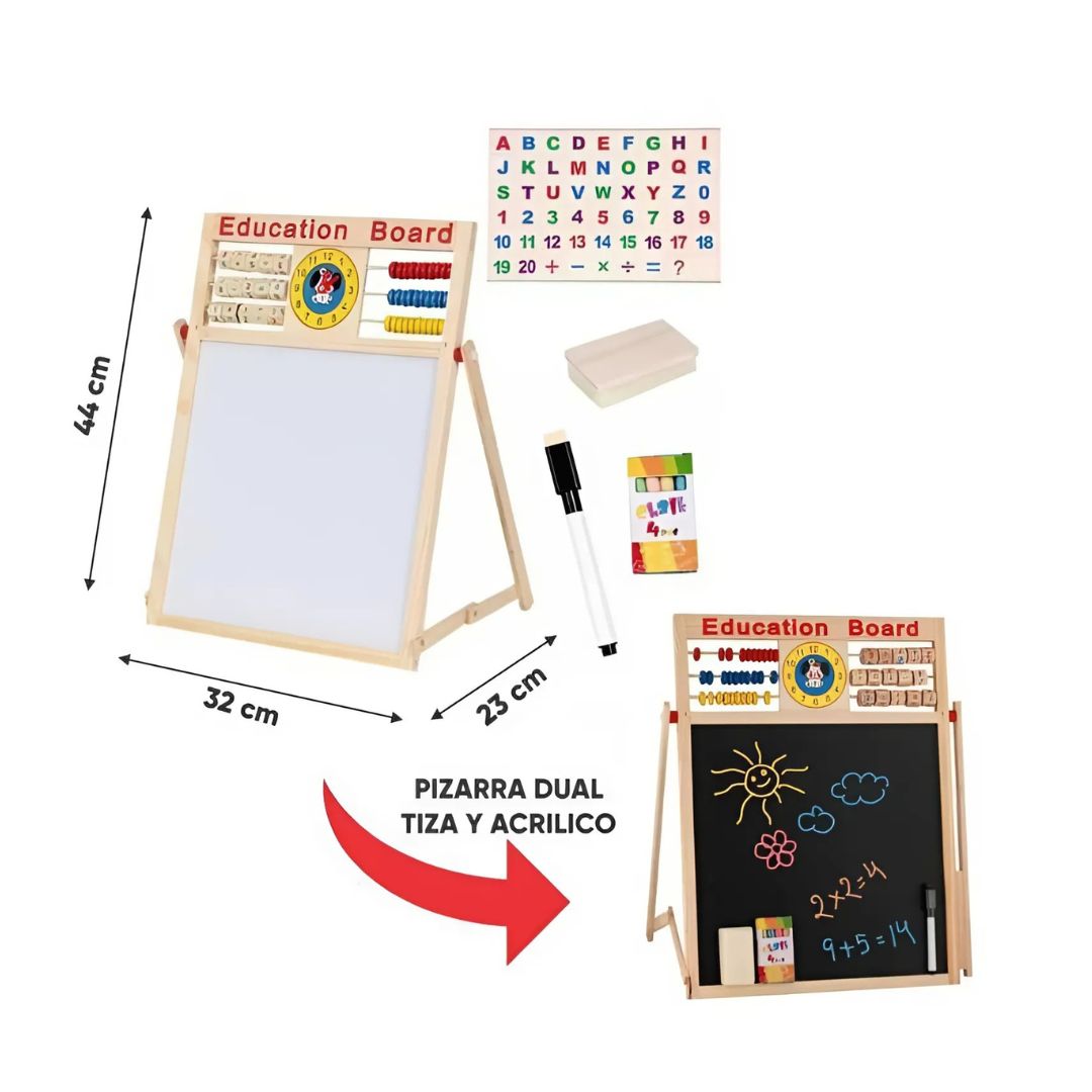 PIZARRA 2EN1 DIDÁCTICA DE MADERA CON ÁBACO COLORIDO MEDIANA - 3