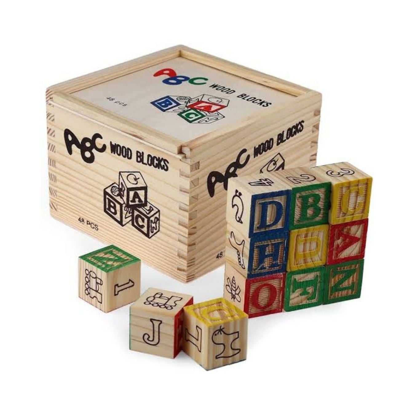 JUEGO DIDÁCTICO CAJA DE CUBOS 48PCS ABC DE MADERA PARA NIÑOS - 2