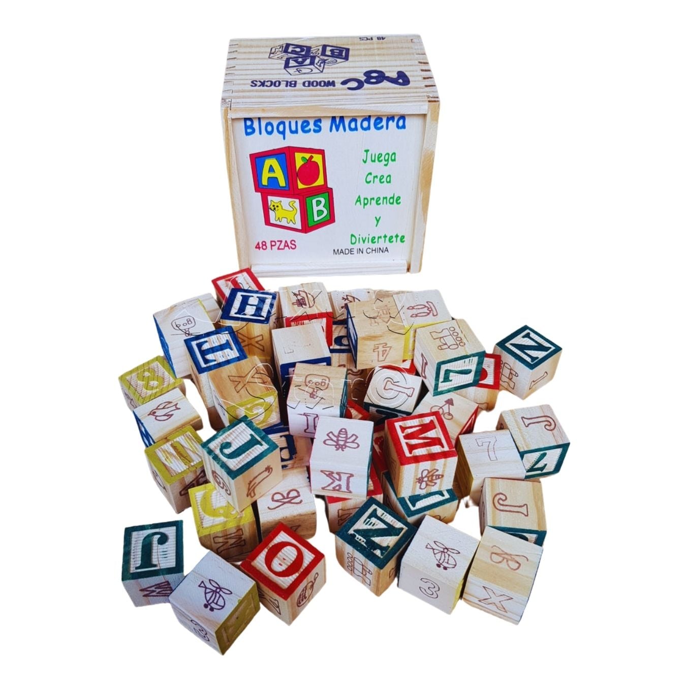 JUEGO DIDÁCTICO CAJA DE CUBOS 48PCS ABC DE MADERA PARA NIÑOS - 3