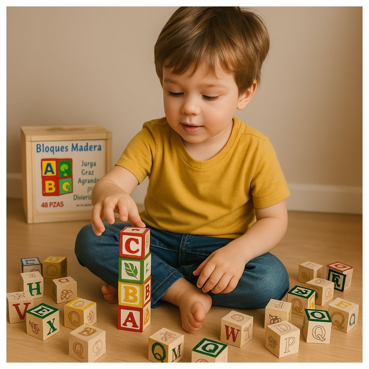 JUEGO DIDÁCTICO CAJA DE CUBOS 48PCS ABC DE MADERA PARA NIÑOS - 4